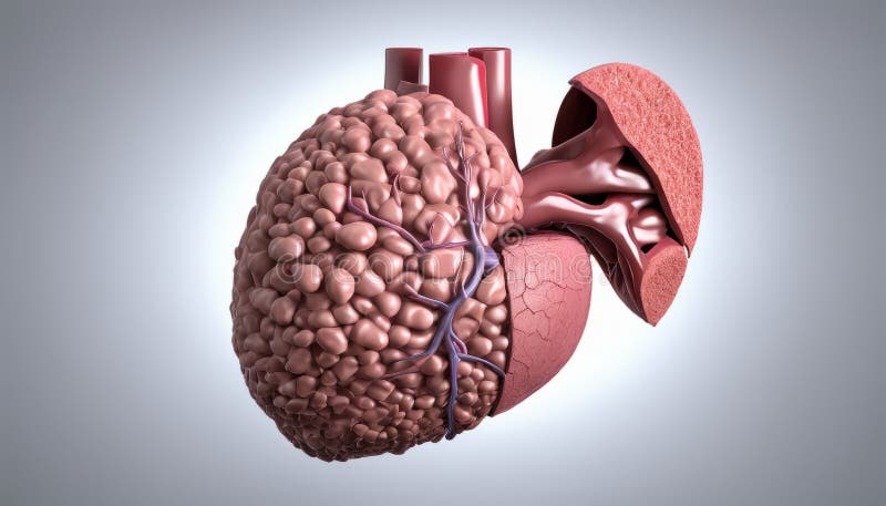 3D rendering of a human heart with detailed internal structures vector illustration