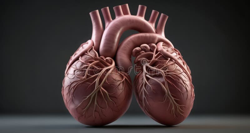 3D rendering of a human heart with detailed vascular structure royalty free illustration