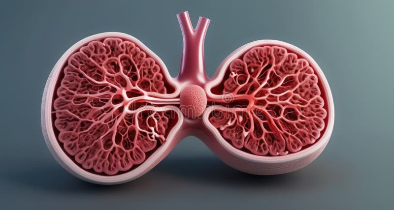 3D rendering of a human lung with detailed bronchial structure vector illustration