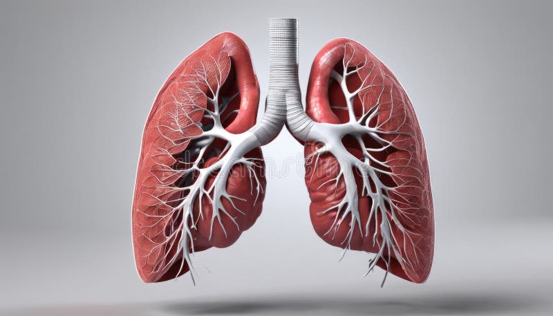3D rendering of human lungs with detailed capillary network stock illustration