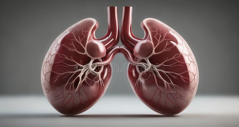 3D rendering of human lungs with detailed capillary network stock illustration