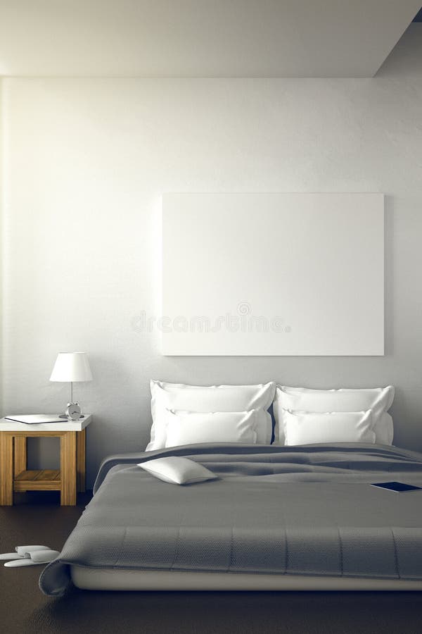 3D rendering : illustration of big spacious bedroom in soft light color. big comfortable double bed in elegant classic bed room vector illustration