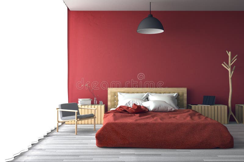 3D rendering : illustration of big spacious bedroom in soft light color. big comfortable double bed in elegant classic bedroom vector illustration
