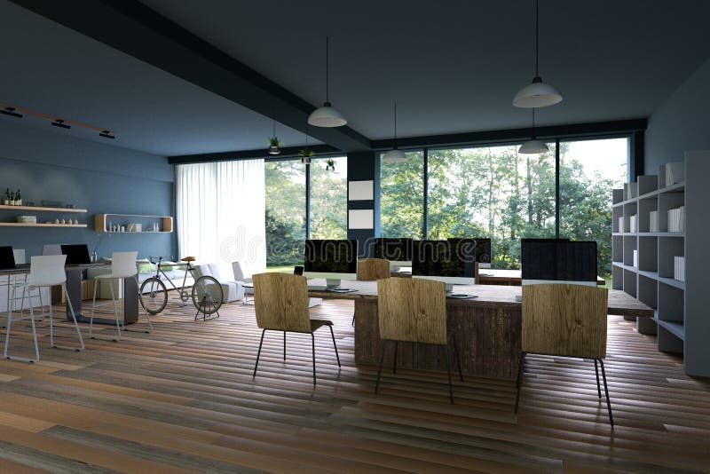 3D Rendering : illustration of internet pc cafe decoration interior or pc office of computer worker interior royalty free illustration