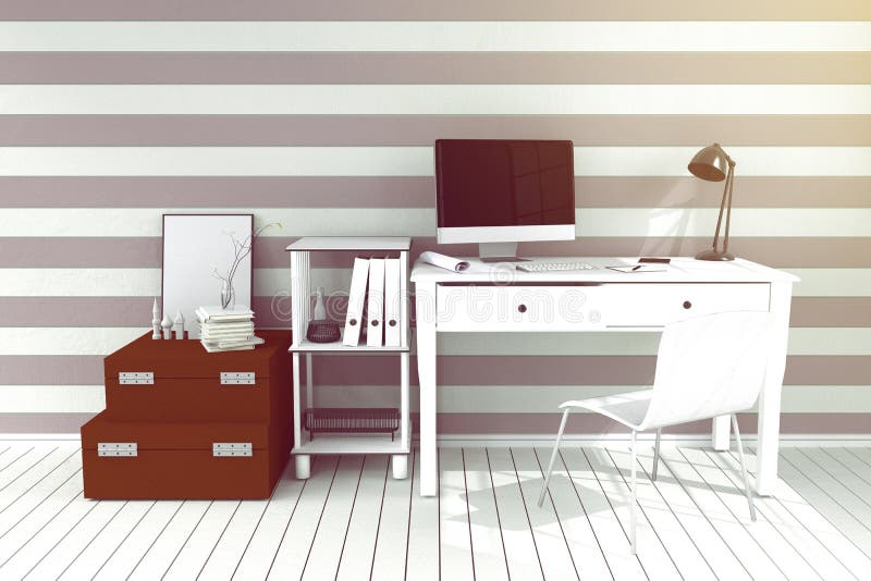 3D Rendering Illustration of Modern Interior Creative Designer Office
