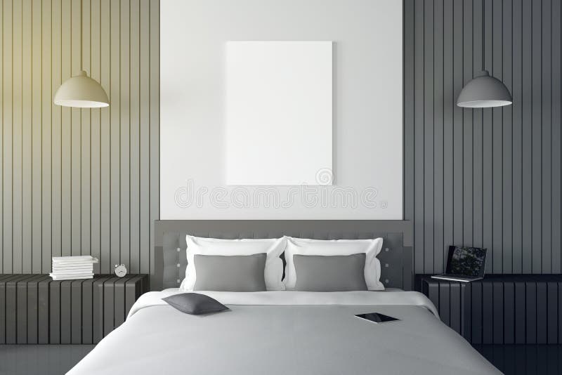 3D rendering : illustration of modern wooden house interior. bed room part of house. Spacious bedroom in wood style royalty free illustration