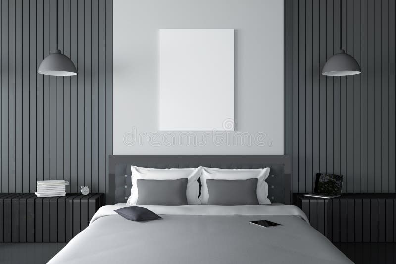 3D rendering : illustration of modern wooden house interior. bed room part of house. Spacious bedroom in wood style vector illustration
