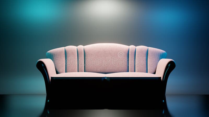 3d Rendering Illustration of a Sofa from Front in Blue Background with a  Spot Lamp. Stock Illustration - Illustration of advertisement, cushion:  197336944