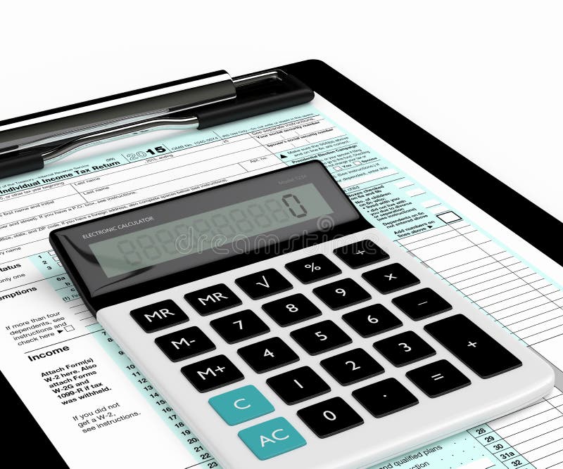 3d-rendering-of-individual-income-tax-return-form-and-calculator-stock