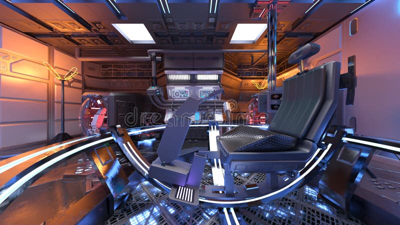 3D rendering of Inside the spaceship vector illustration