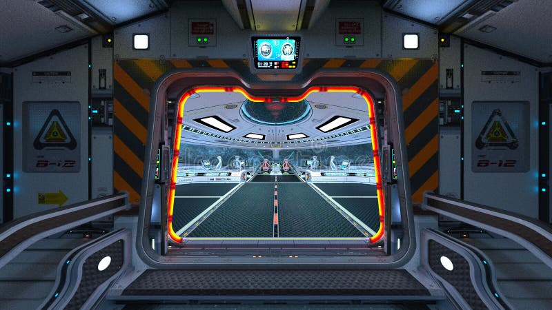 3D rendering of Inside the spaceship stock illustration