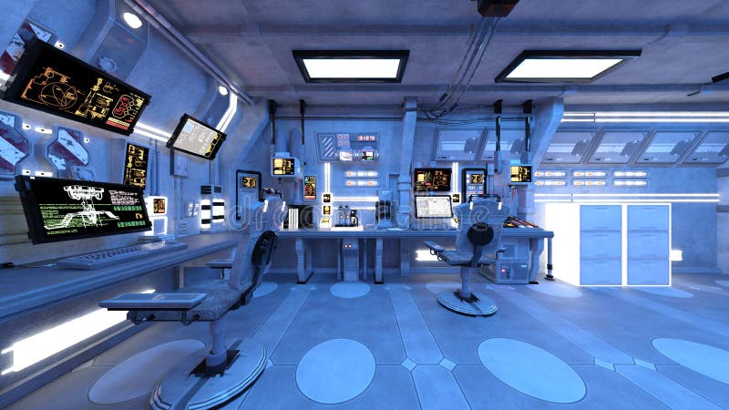 3D rendering of Inside the spaceship stock illustration