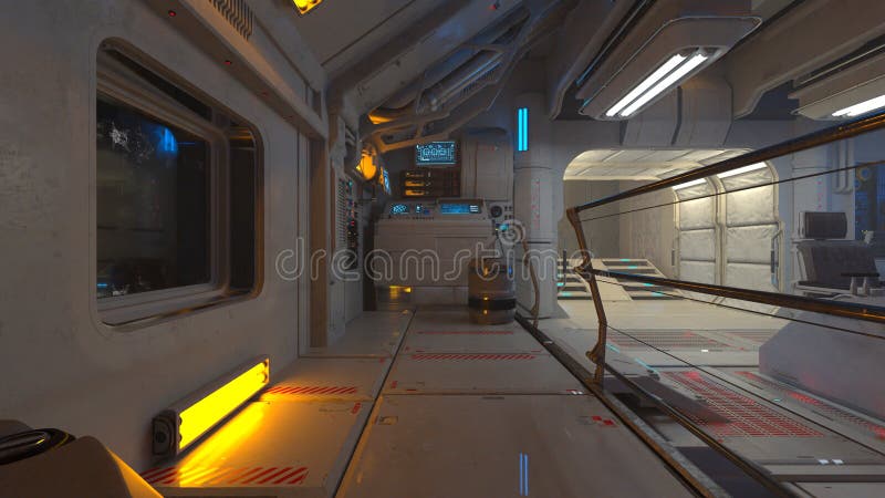 3D rendering of Inside the spaceship stock illustration