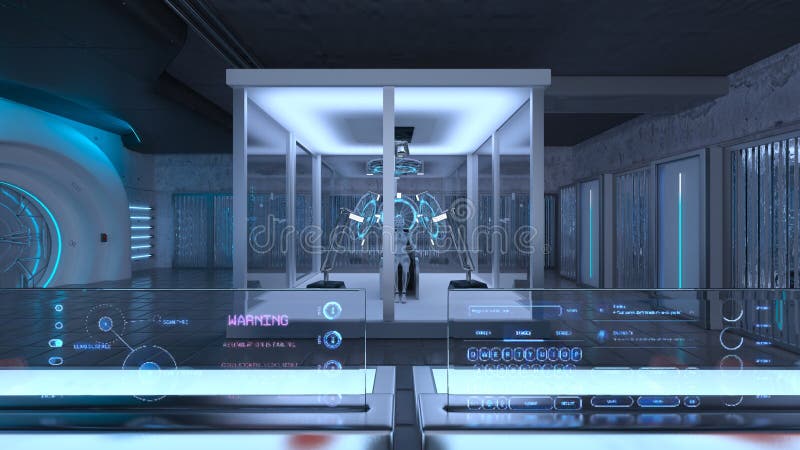 3D rendering of Inside the spaceship stock illustration