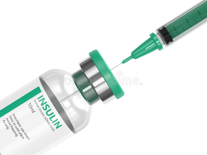 3d rendering of insulin vial with syringe