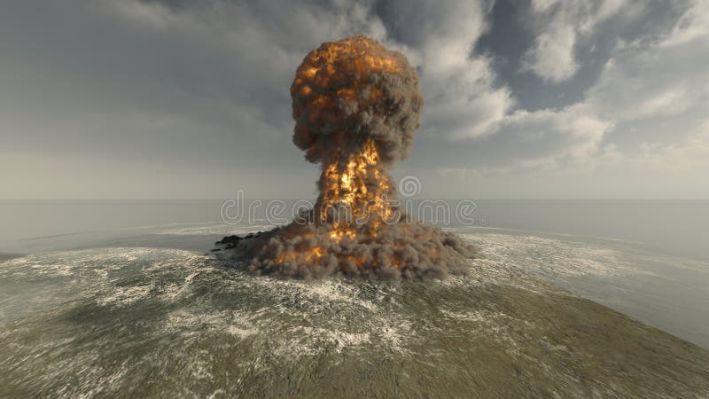 3D rendering of the isolated island under attack.