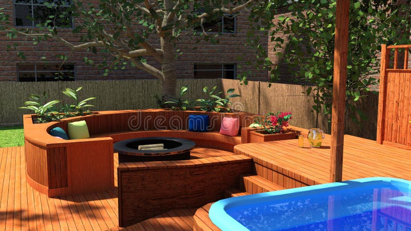 3D Rendering Jacuzzi Outdoor Scene royalty free illustration