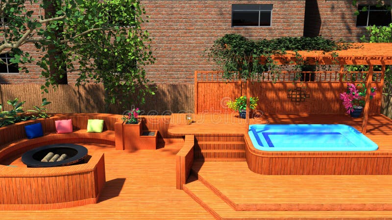 3D Rendering Jacuzzi Outdoor Scene stock illustration