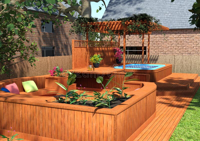3D Rendering Jacuzzi Outdoor Scene vector illustration