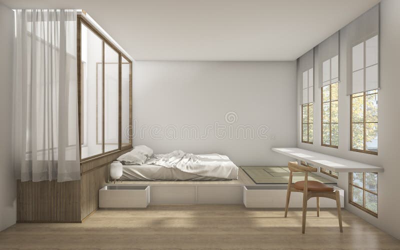 3d Rendering iJapanesei Style Bedroom With Minimal 