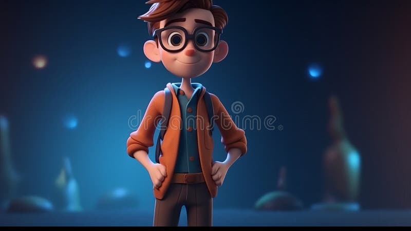 3d Rendering Junge Charakter mit Brille generative ai lizenzfreie abbildung