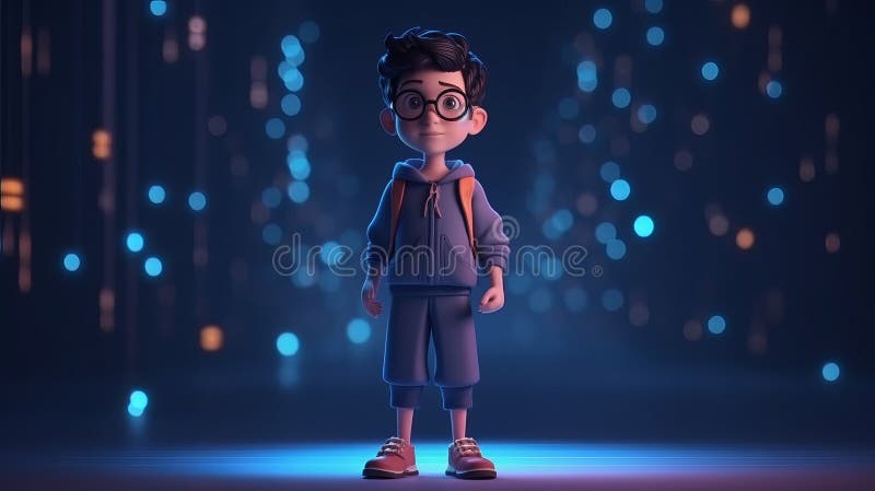 3d Rendering Junge Charakter mit Brille generative ai stock abbildung