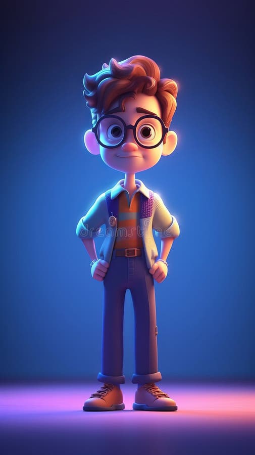 3d Rendering Junge Charakter mit Brille generative ai stock abbildung