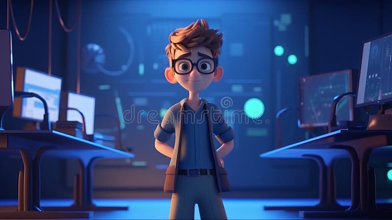 3d Rendering Junge Charakter mit Brille generative ai stock abbildung