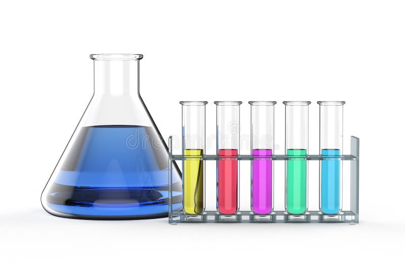 Laboratory glassware with colorful liquid stock illustration