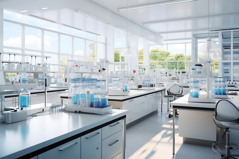 3d rendering laboratory glassware and test tubes in modern white lab vector illustration