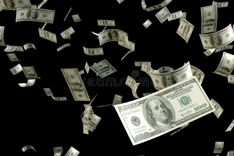 3D rendering large amount of money 100 USD bank note flying float in the air focusing on the nearest one