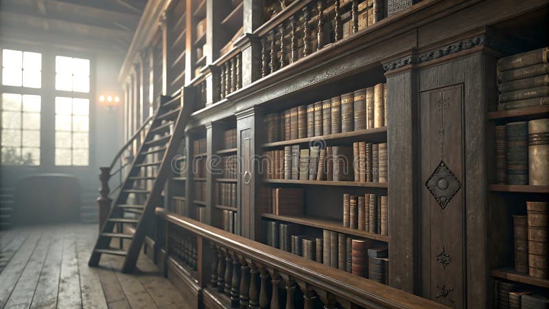 3d rendering library old books on shelves isolated royalty free illustration