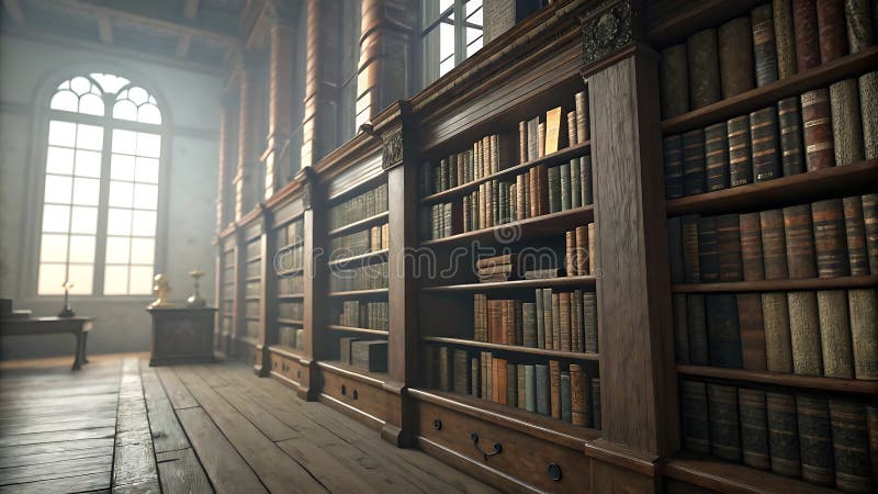 3d rendering library old books on shelves isolated royalty free illustration