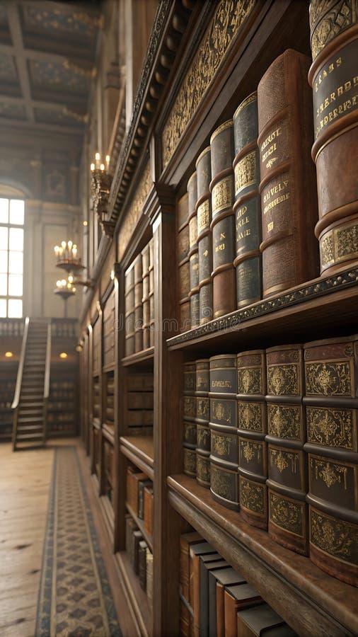 3d rendering library old books on shelves isolated stock illustration