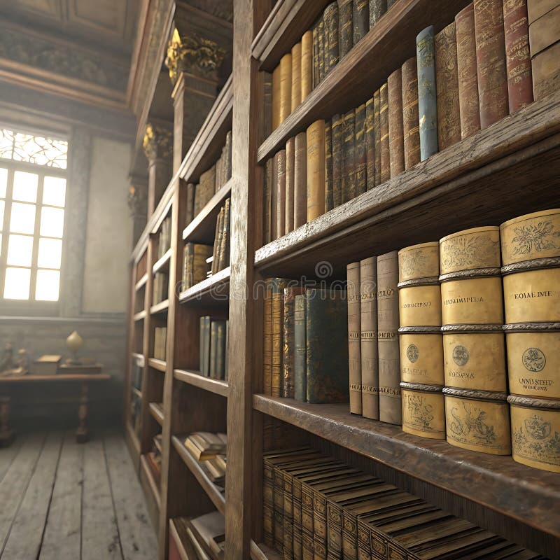 3d rendering library old books on shelves isolated vector illustration