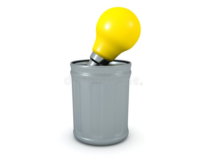 3D Rendering of lightbulb thrown in the trash royalty free illustration