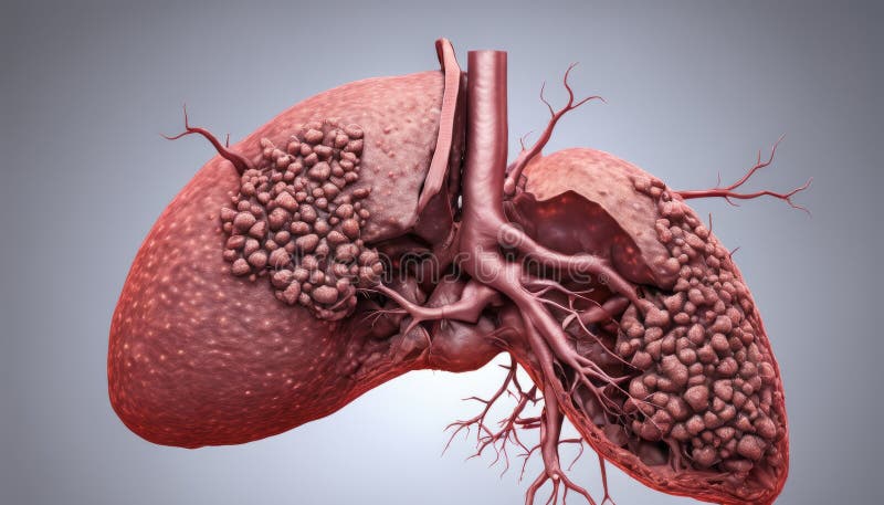 3D rendering of a liver with detailed vascular structure stock illustration