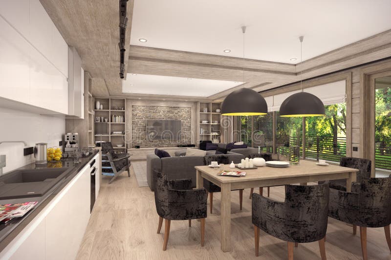 3D rendering of living room of a country house stock illustration 3D rendering of living room of a country house stock illustration