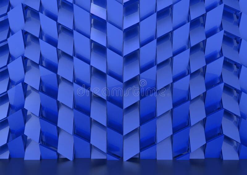 3d rendering. Luxurious blue trapezoid shape tile pattern wall background vector illustration
