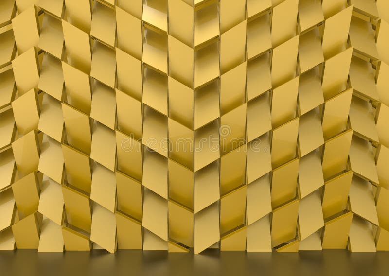 3d rendering. Luxurious golden trapezoid shape tile pattern wall background royalty free illustration