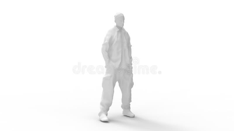 3D rendering of a man standing hands in pcokets computer model