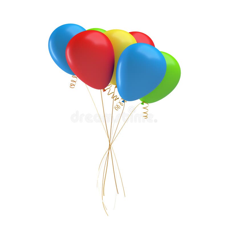 3d Rendering of Many Colorful Balloons Tied Together with a String. Gifts  and Greetings Stock Illustration - Illustration of green, birthday: 86631944