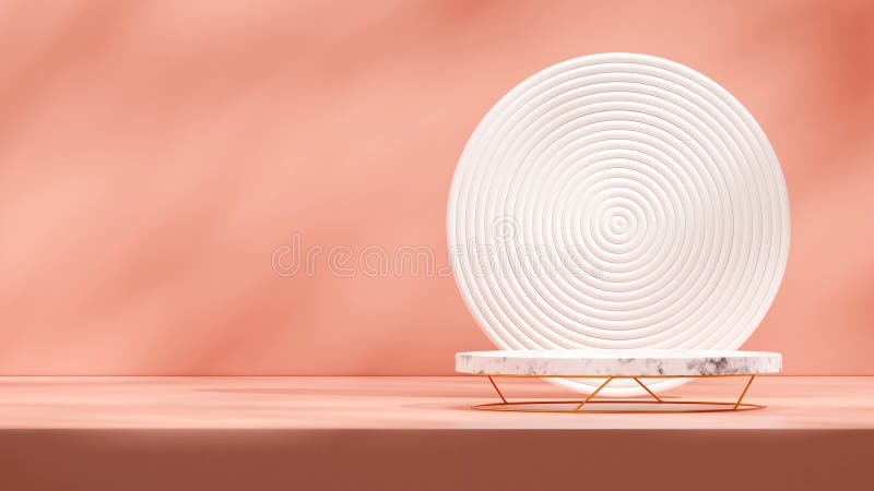 3d-rendering : Marble podium i rosa laxutrymmen med vit cirkus i liggande stock illustrationer