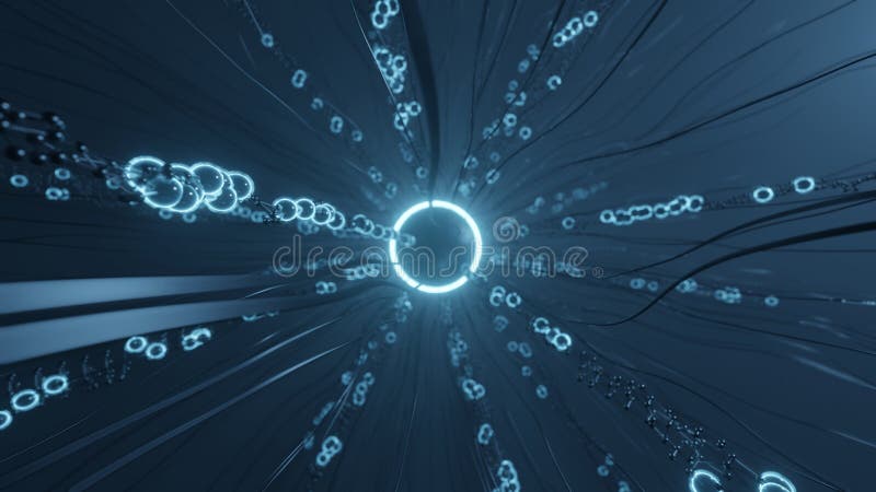3D rendering of microscopic Sci-Fi. The agglomeration of new molecular structures. Molecular chains directed to the center of the royalty free illustration
