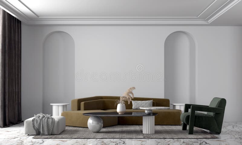 Modern Luxury House and Interior Design of Living Room and White Wall  Texture Background Stock Illustration - Illustration of background3d,  furniture: 204447361