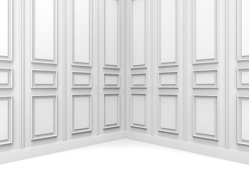 3d Rendering. Modern Gray Classical Square Pattern Wood Wall Corner