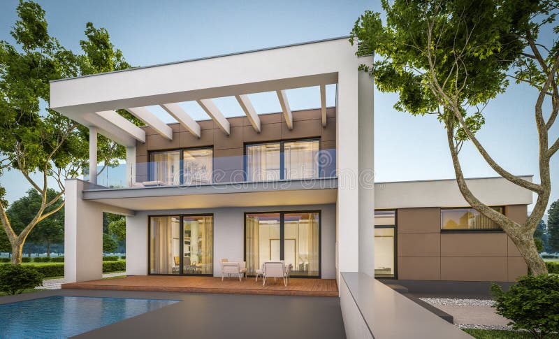 3d rendering of modern house at evening vector illustration 3d rendering of modern house at evening vector illustration