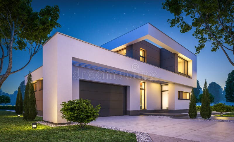 3d rendering of modern house at night vector illustration 3d rendering of modern house at night vector illustration