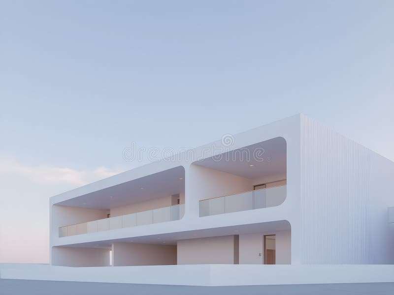 3d Rendering of Modern House with White Walls and White Floor. Stock