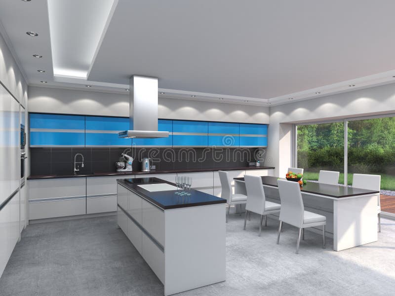 3D rendering modern kitchen stock illustration